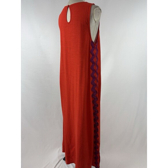 Mister Zimi Margot Maxi Dress Bright Red Purple Rhubarb Rick Rack Trim 8 Linen - Picture 3 of 11